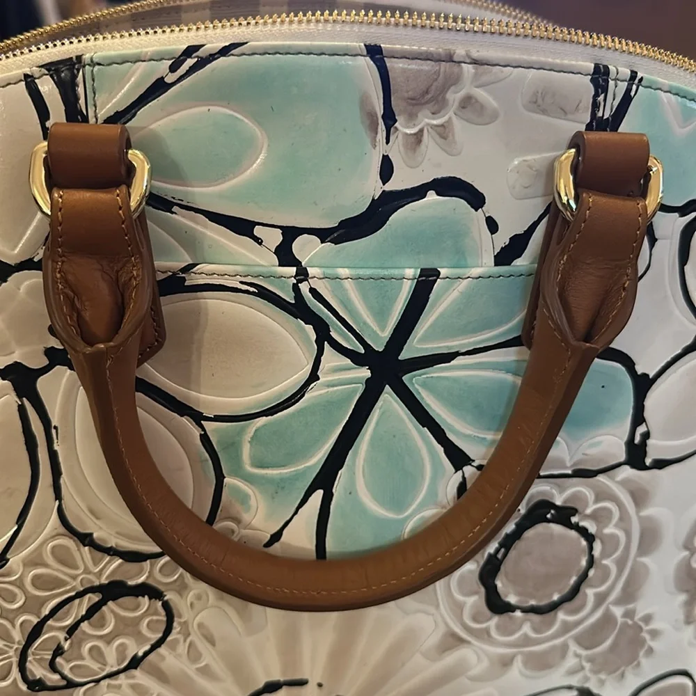 Brahmin Floral Satchel Turquoise Kelson with Matching Suri wallet - Picture 13 of 14